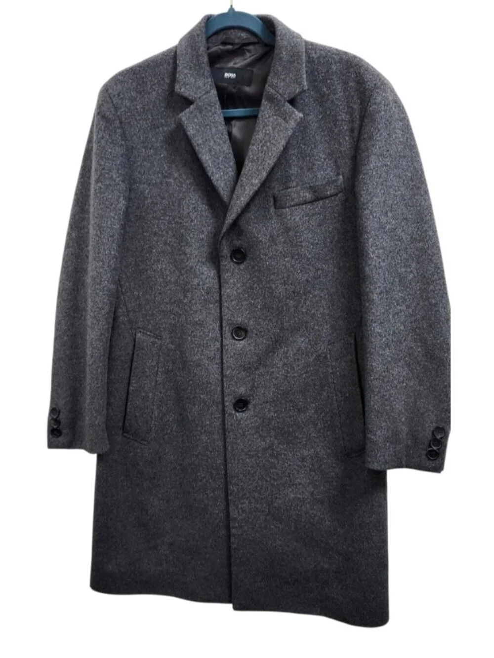 Hugo Boss Cashmere Wool Coat Mens 38R Gray Slim Fit Overcoat Luxury